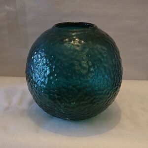 Source Unknown Teal Textured Glass Globe Vase